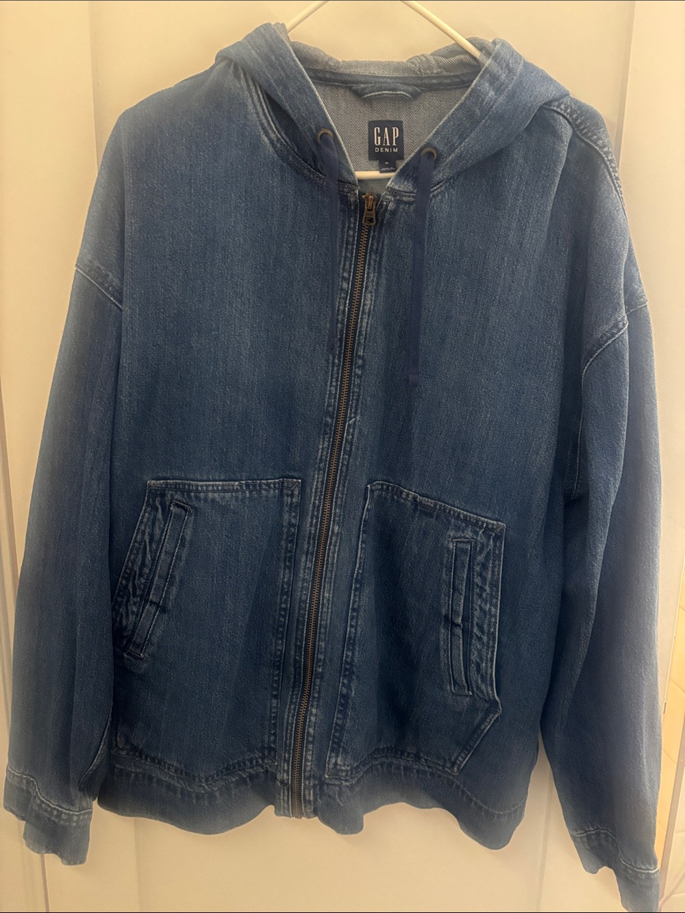 GAP Blue Denim-Look Zip Hoodie Jacket